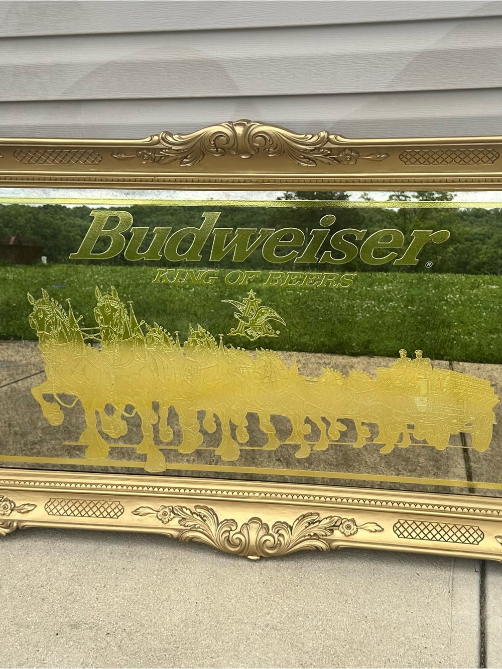 Budweiser Gold Lettering and Gold Etched Clydesdale Mirror